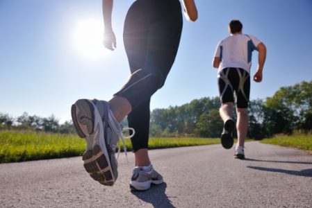 two people running outside